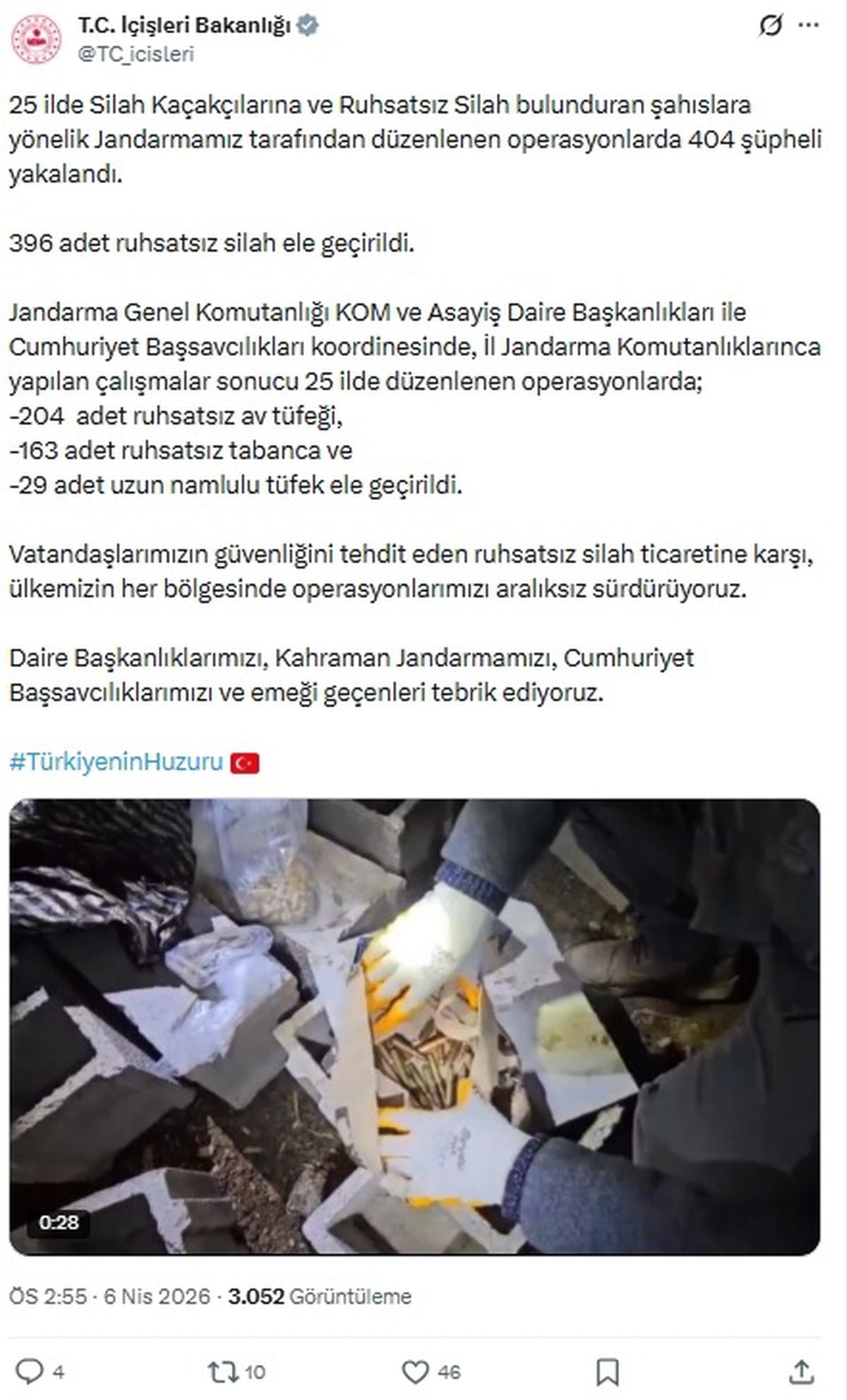 İçişleri Bakanlığı 25 İlde Ruhsatsız Silah Operasyonunda 404 Şüpheliyi Yakaladı