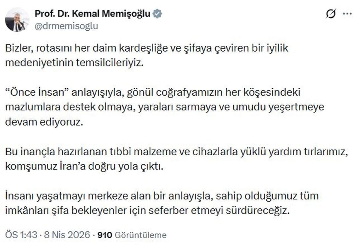 Türkiye'den İran'a Tıbbi Yardım TIR'ları Yola Çıktı: Sağlık Bakanı Memişoğlu'ndan Önemli Açıklama