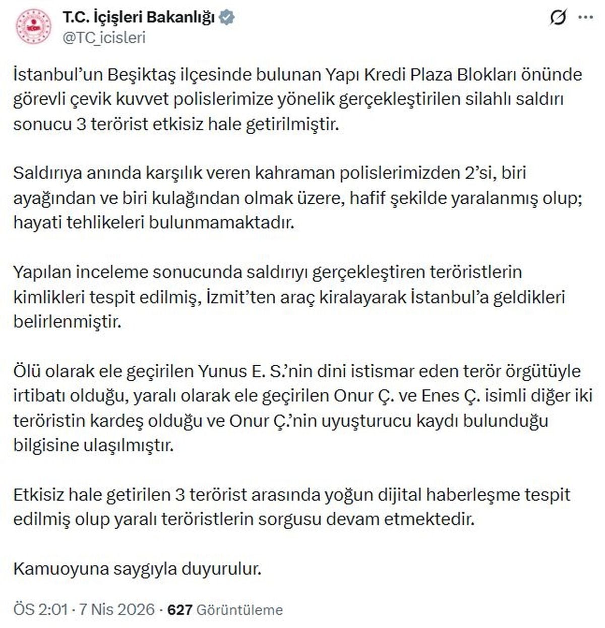 İstanbul Beşiktaş'taki Silahlı Saldırıda 3 Terörist Etkisiz Hale Getirildi: Terör Bağlantıları ve Uyuşturucu Kayıtları Ortaya Çıktı