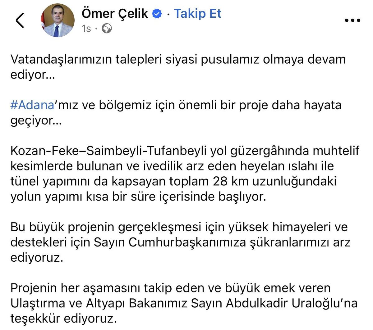 Adana Kozan-Feke-Saimbeyli-Tufanbeyli Yolunda 28 Kilometrelik Heyelan Islahı ve Tünel İnşaatı Başlıyor