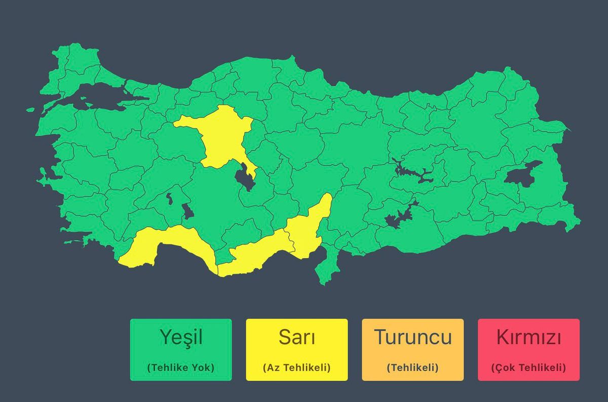 Adana, Mersin, Antalya ve Ankara'da Kuvvetli Sağanak ve Gök Gürültülü Sağanak Yağış Uyarısı